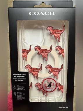 COACH iPhone 16 Case MagSafe Protective Rexy Glitter Dinosaur